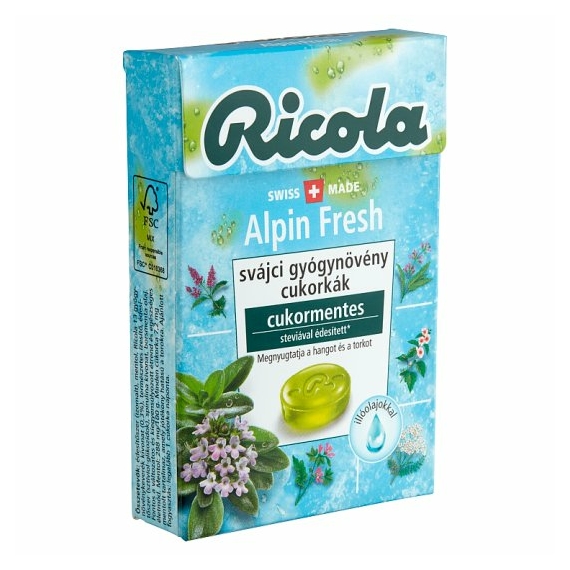 Ricola Alpin Fresh cukormentes svájci gyógynövény cukorkák 40 g